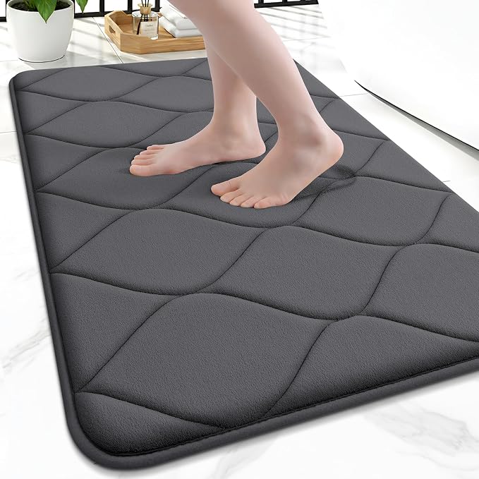 Smiry Memory Foam Bath Mat 24x16, Ultra Soft Absorbent Bathroom Rugs | Dark Grey, Plush Quick Dry and Machine Washable Cushion Bath Mats for Bathroom, Shower, Tub & Home Decor