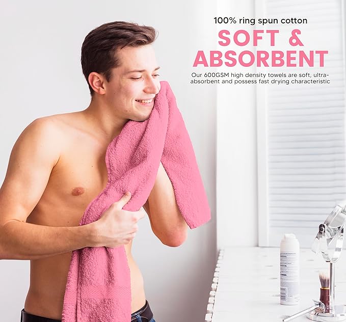 Towel and Linen Mart 100% Cotton 12 Pack Bath Towel Set, Quick Dry, Super Absorbent, Light Weight, Soft, (27 x 54 Pack of 6) (27 x 54 12 Pack, Plum, Pink, Beige, Grey, White, Peach)