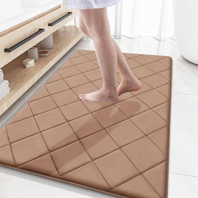 OLANLY Memory Foam Bath Mat 59x34, Ultra Soft and Absorbent Bathroom Rugs | Dark Beige, Quick Dry, Machine Washable Shower Bath Rugs, Comfortable Bath Carpet for Bathroom Floor, Tub and Shower