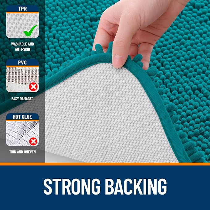 OLANLY Large Bathroom Rugs 59x35, Extra Soft Absorbent Chenille Bath Rugs | Deep Lake, Quick-Drying Rubber Backing, Machine Washable Bath Mat for Bathroom Floor, Tub and Shower, Home Decor Accessories