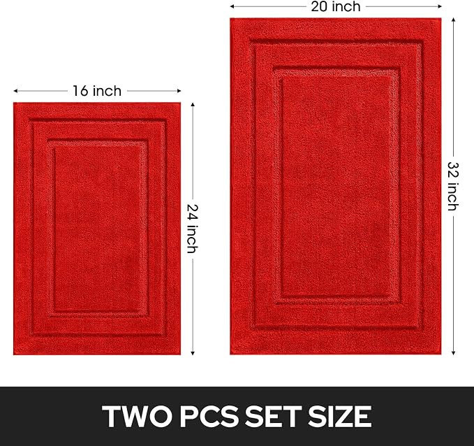 HOMEIDEAS Bathroom Rugs Sets 2 Piece, Super Soft Non Slip Bath Mat Red | Ultra Absorbent, Microfiber Machine Washable Bath Rug Set, for Bathroom, Tub, Shower 20" x 32" + 16" x 24"