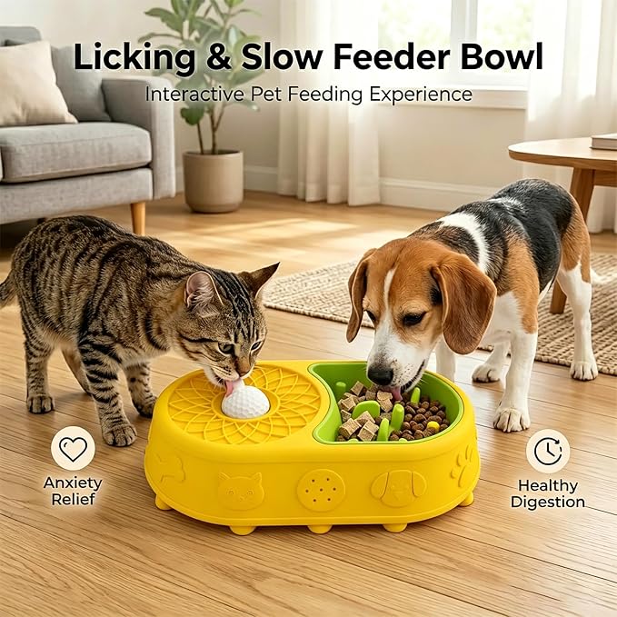 Slow Feeder Dog Bowl with Lick Mat, 2 in 1 Silicone Feeding Bowl | Promotes Healthy Eating Habits and Engaging Mealtime Experience