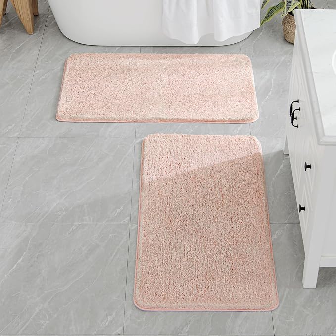 MIULEE Blush Bathroom Rugs Set 2 Piece Soft Runner Bath Mats 24x44 Inch | Soft Absorbent Microfiber Bath Rugs, Non Slip, Quick Dry, Fluffy Bath Rugs for Bathroom Floor Tub Showers, Machine Washable