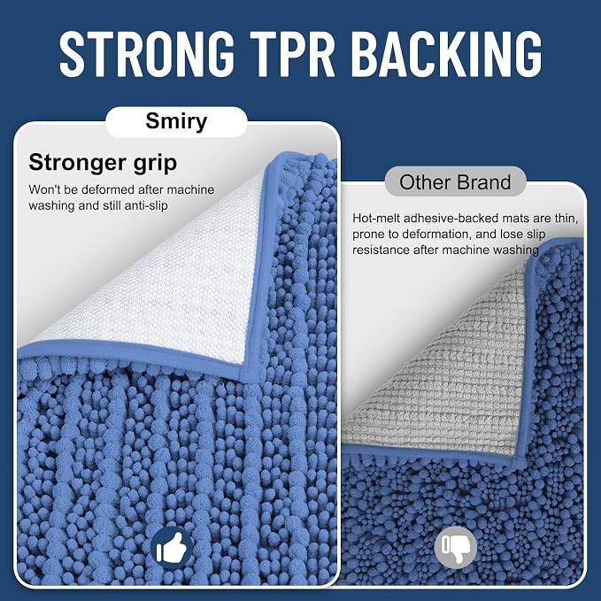 Smiry Bathroom Rugs 30X20, Extra Soft Rubber Backing Chenille Bath Mats | Cornflower Blue Machine Washable Non Slip Quick Dry Bath Mats for Bathroom Floor, Tub, Shower, Home Decor Accessories