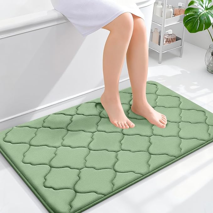 OLANLY Memory Foam Bath Mat Rug 36x24, Ultra Soft Bathroom Rugs, Sage Green | Thick Absorbent Carpet, Non-Slip Backing, Machine Washable, for Bathroom Floor, Tub, Shower and Home Decor Accessories