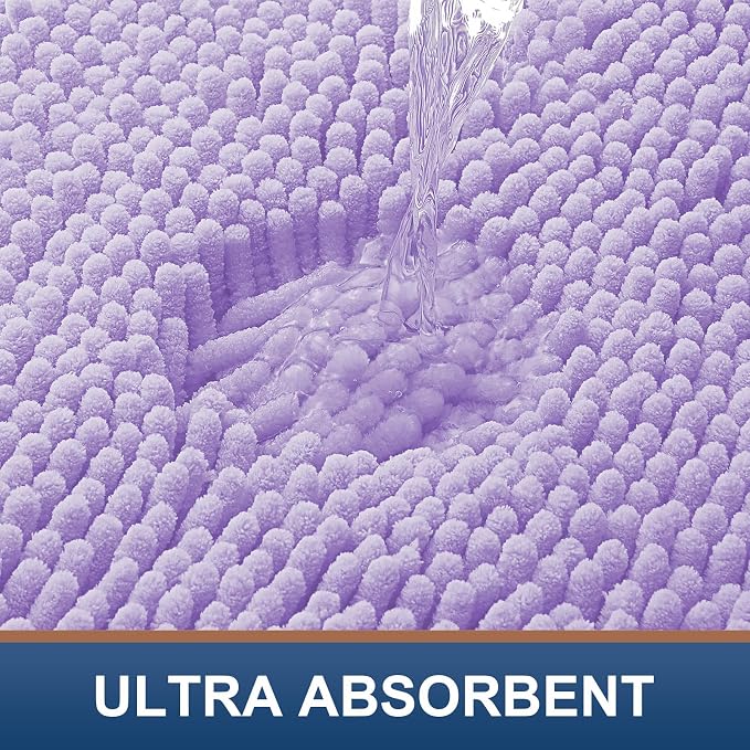 Smiry Chenille Bathroom Rugs Sets 2 Piece (30x20+24x16, Purple) | Soft Absorbent Machine Washable Non Slip Shaggy Bath Rug Set for Tub, Shower, and Floor, Home Decor