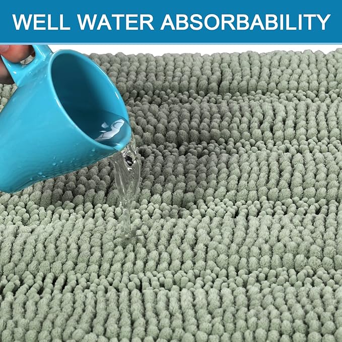 H.VERSAILTEX Bathroom Rugs Bath Rug Set 2 Piece Bathroom Contour Rug Toilet Mat Sets Non Slip Contour Bath Rug Ultra Thick Water Absorbent Striped Bath Mats Washable(36" x 24" Plus 20" x 24" U, Sage)