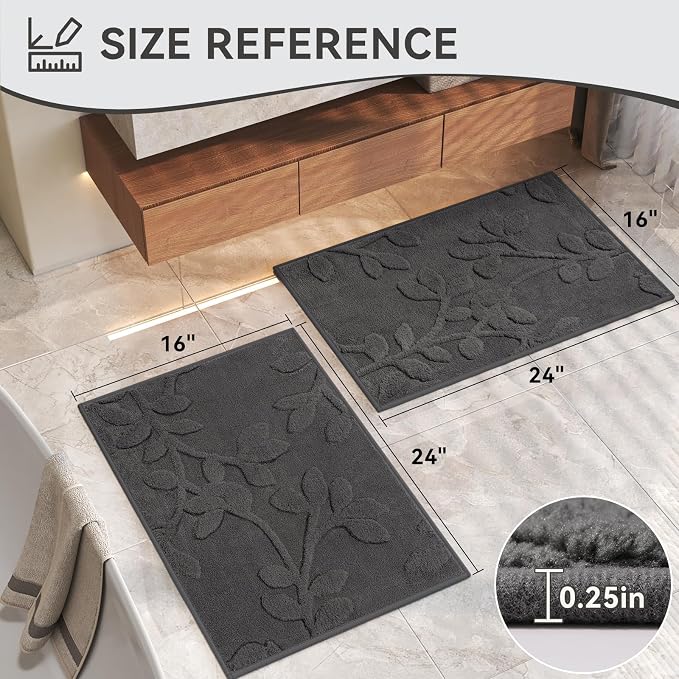 Bathroom Rugs Thin Non Slip Bath Mat for Bathroom Gery 20"x32" | Quick Dry Absorbent Washable Rubber Backing Bath Rug Shower Mat Bathroom Floor Mat For Sink Bathtub Beside Shower Entrance