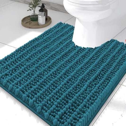 Smiry Bathroom Toilet Rugs U Shaped 24X20, Chenille Bath mats for Toilet | Lake Blue Extra Soft Absorbent Non Slip Rubber Backing Contour Bath Rugs for Toilet, Machine Washable Contoured Bath Mats