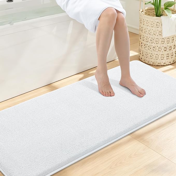Smiry Memory Foam Bath Mat 59x20, Extra Soft Absorbent Bathroom Rugs | White Quick Dry, Machine Washable Bath Mats for Bathroom, Shower, Tub and Home Decor Accessories
