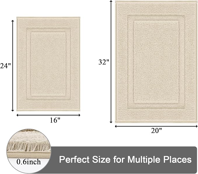 SHACOS Soft Microfiber Bathroom Rugs Set of 2 Pieces, Light Beige | 32x20 + 24x16, Absorbent Plush Bath Rugs, Non Slip Washable Shaggy Bath Mats, Fluffy Bathroom Runner Floor Mats Shower Rug