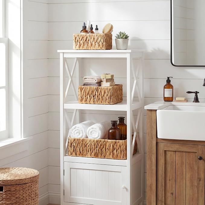 GRANNY SAYS Wicker Baskets for Shelves 3 Pack, Large Wicker Storage Baskets with Handles, Water Hyacinth Woven Basket for Organizing