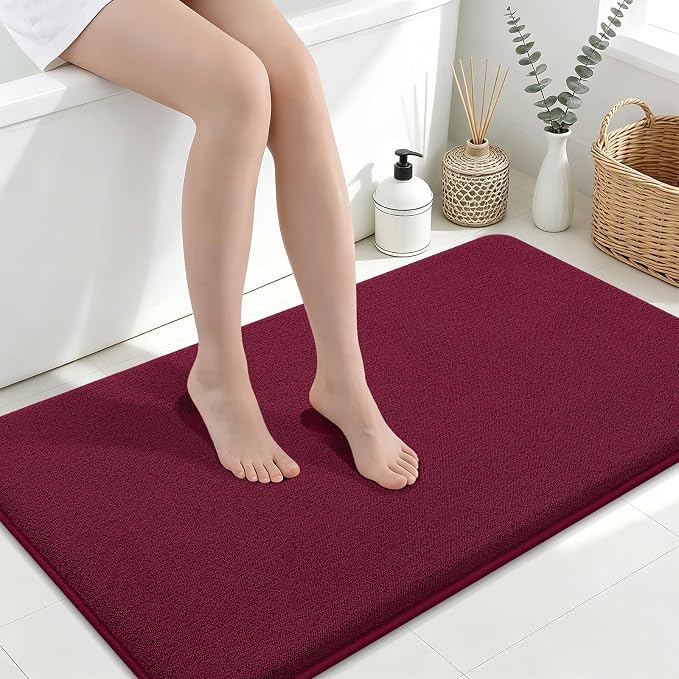 Smiry Memory Foam Bath Mat 45x27, Extra Soft Absorbent Bathroom Rugs | Burgundy Quick Dry, Machine Washable Bath Mats for Bathroom, Shower, Tub and Home Decor Accessories