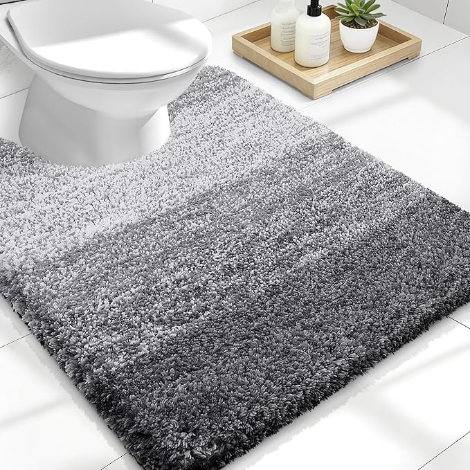 OLANLY Luxury Toilet Rugs U-Shaped 24x20, Soft Absorbent Microfiber Mat | Grey, Non-Slip Quick-Drying Rubber Backing, Machine Washable Plush Contour Bath Mat for Toilet Base, Home Decor Accessories
