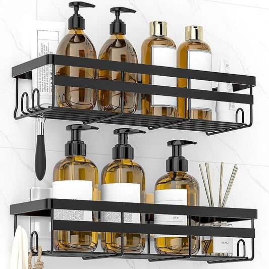 WOWBOX 2 Pack Adhesive Shower Caddies, No Drill Bathroom Shelves, Large | Stainless Steel Shower Shelf, Hanging Shower Organizers for Bathroom Storage, Home Decor, Bathroom Accessories