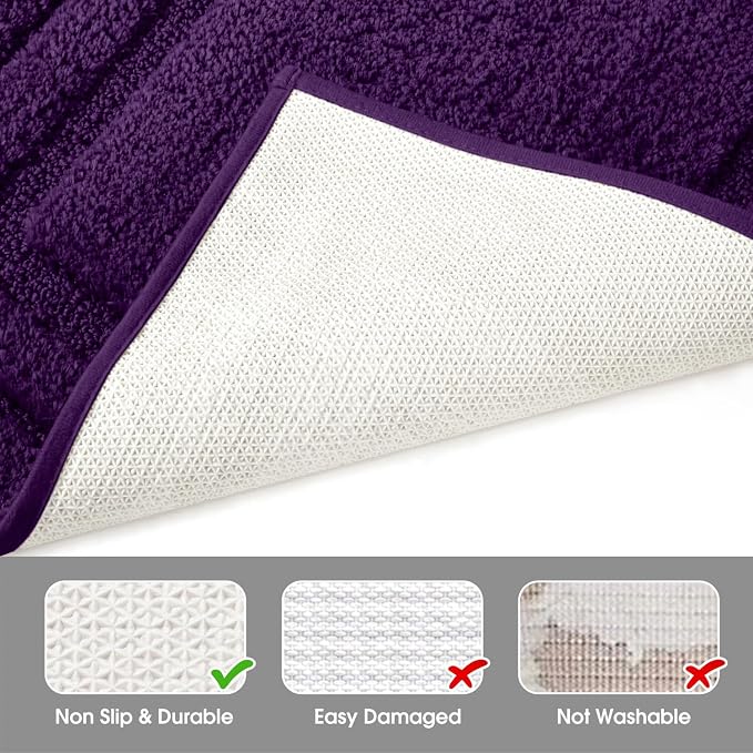 HOMEIDEAS Purple Bathroom Rugs Set of 3, Non Slip Bath Mats | Super Absorbent, Plush Microfiber, Machine Washable, Stain Resistant, Easy Care, Perfect for Modern Bathroom Decor