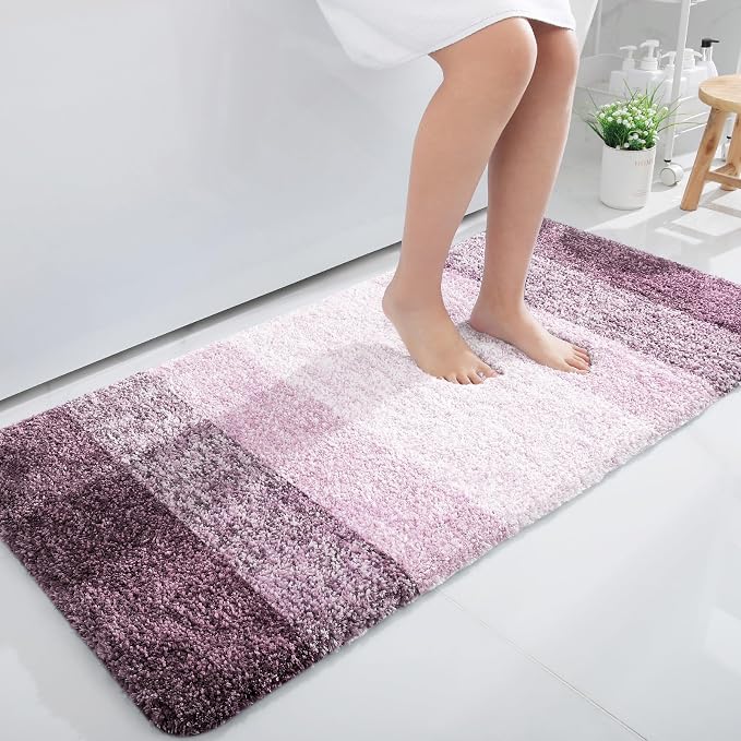 OLANLY Bathroom Runner Rug 47x24, Extra Soft Absorbent Microfiber Bath Rugs | Mauve, Non-Slip Quick-Drying Rubber Backing, Machine Washable Long Bath Mat for Floor, Tub and Shower, Home Decor Accessories