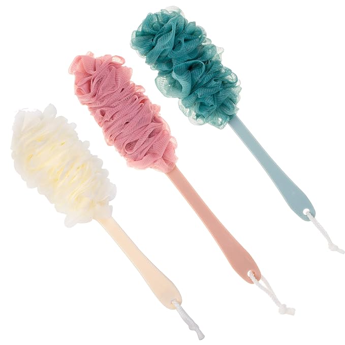 Back Scrubber for Shower,Loofah Long Handle Bath Body Brush,Soft Nylon Mesh Sponge for Shower,Loofah On a Stick for Men Women,Exfoliating Scrub Cleaning Luffa for Elderl(3Pack-Mix)