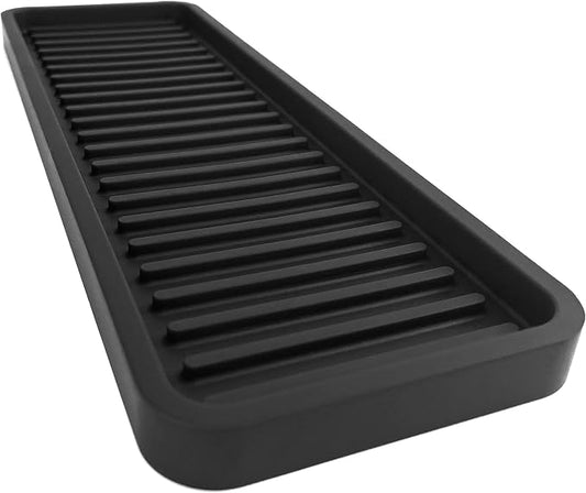 Silicone Sink and Surface Organizer Tray, Sponge Holder, Vanity Tray, Heat Safe, Dishwasher Safe, for Bathroom and Kitchen Organization (Black, 12"x4")