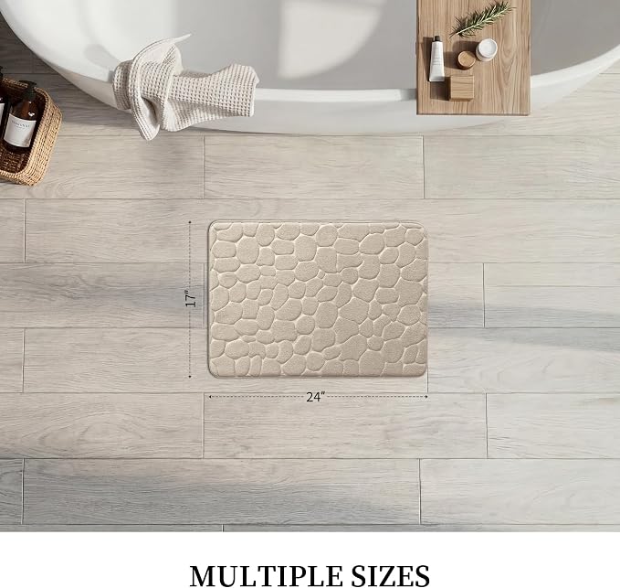 YIHOUSE Memory Foam Bath Mat Cobblestone Bathroom Rugs Super Water Absorbent Bath Mats for Bathroom Machine Washable Bath Rugs(24 x 36,Khaki)