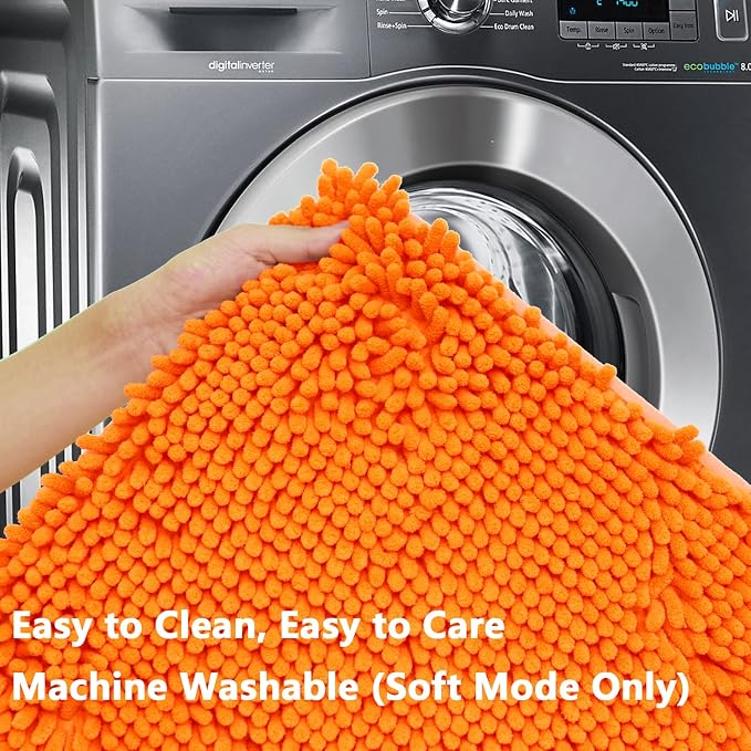 BOANKODU Bathroom Rugs Sets 2 Piece, Extra Soft Chenille Bath Mat Ultra Absorbent Bathroom Rug, Bathroom Mat with Non-Slip Bottom, Machine Washable Bath Rugs (20x32 Inch + 16x24 Inch, Orange)