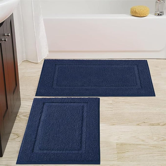 SHACOS Soft Navy Blue Black Bathroom Rugs Sets 2 Pieces 32x20 inch | Absorbent Plush Bath Rugs, Non Slip Washable Shaggy Bath Mats, Fluffy Bathroom Runner Floor Mats Shower Rug