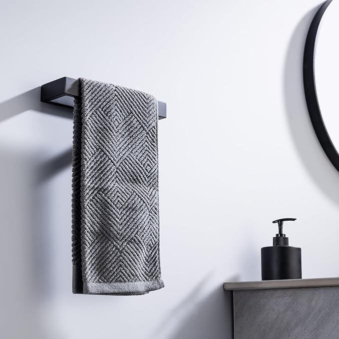 Towel Bar, 9 Inch Hand Towel Holder Wall Mount, Towel Racks for Bathroom Accessories, Stainless Steel Towel Ring Hardware (Matte Black, 2 Pack)