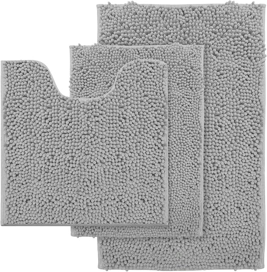 RUN HELIX 3 Piece Bathroom Rug Set Non Slip 3 Piece Bath Rug Set Ultra Soft Bath Rug,Absorbent Shaggy Bath Mat,Perfect Plush Bathroom Mats Sets with U-Shaped Toilet Mat