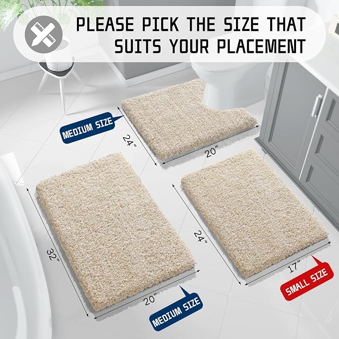 Yimobra Bathroom Rugs Sets 2 Piece, 32x20+24x17, Light Beige & White | Soft Absorbent Microfiber Bath Mat Set, Non Slip, Machine Washable Quick Dry, Plush Shaggy Shower Rugs for Bathroom Floor
