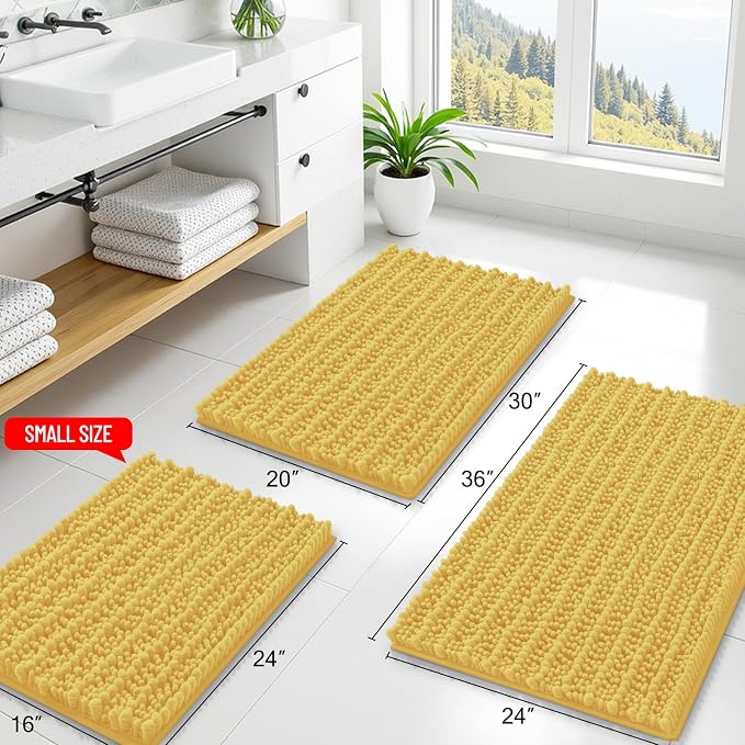Smiry Bathroom Rugs 48X32, Extra Soft Rubber Backing Chenille Bath Mats | Yellow Machine Washable Non Slip Quick Dry Bath Mats for Bathroom Floor, Tub, Shower, Home Decor Accessories