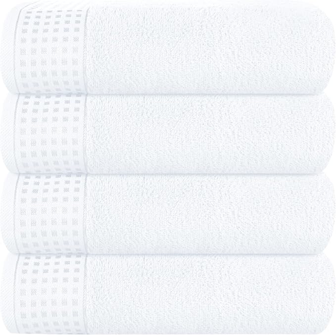 GLAMBURG Ultra Soft 4 Pack Oversized Bath Towel Set 27x54 inches, 100% Cotton Bath Towels, Highly Absorbant Compact Quickdry & Lightweight Towel, Ideal for Gym Travel Camp Pool - White