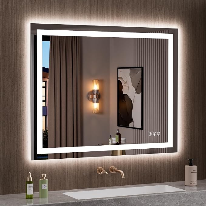 LOAAO 39.4"x31.5" LED Bathroom Mirror with Lights, UL Listed | Anti-Fog, Dimmable, 3 Color Temperature, Backlit + Front Lit, Memory Function, Tempered Glass