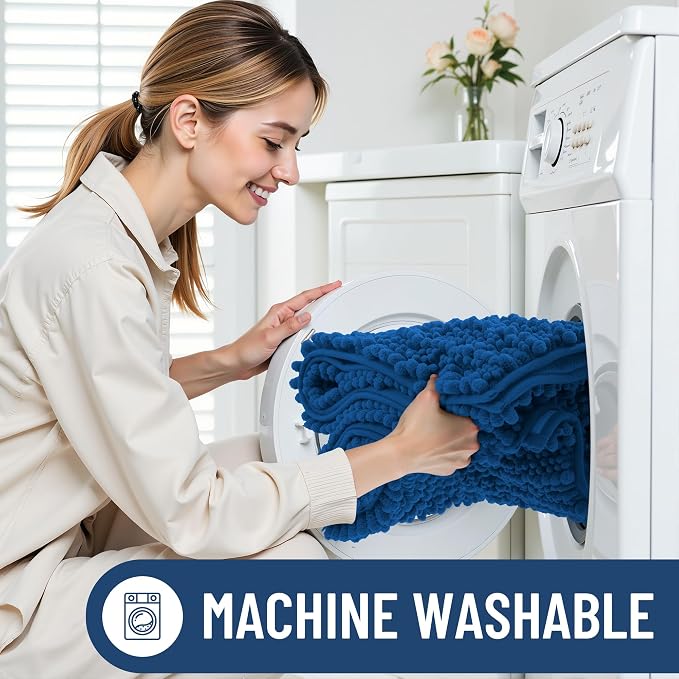 Smiry Bathroom Rugs 24X16, Extra Soft Rubber Backing Chenille Bath Mats | Deep Navy Blue Machine Washable Non Slip Quick Dry Bath Mats for Bathroom Floor, Tub, Shower, Home Decor Accessories