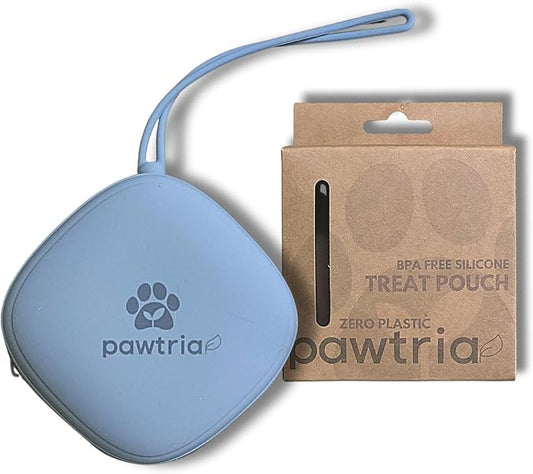 Pawtria BPA free Silicone Dog Treat Pouch, Matte Blue | Small Training Bag, Portable, Leash Compatible, Food Grade, Poop Bag Holder