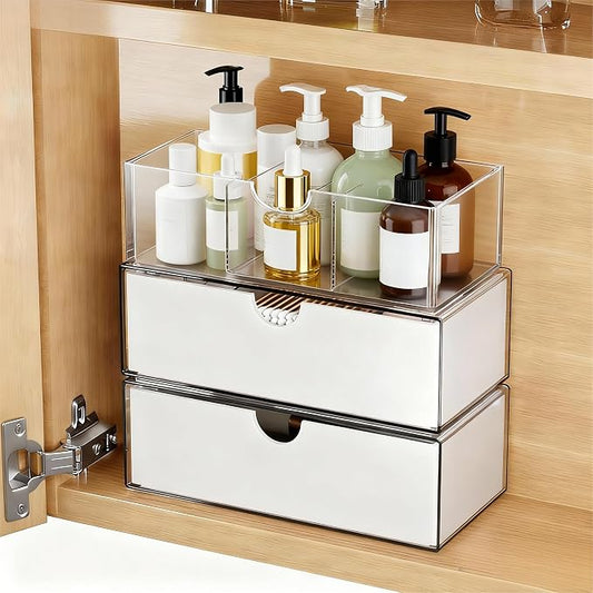 3 Tier Medicine Cabinet Organizer and Storage,Stackable Bathroom Medicine Organizer with Removable Dividers, Plastic Vanity Storage,White