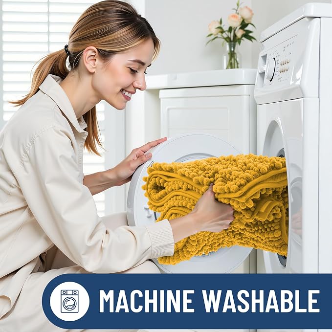 Smiry Bathroom Rugs 44X24, Extra Soft Rubber Backing Chenille Bath Mats | Golden Yellow Machine Washable Non Slip Quick Dry Bath Mats for Bathroom Floor, Tub, Shower, Home Decor Accessories