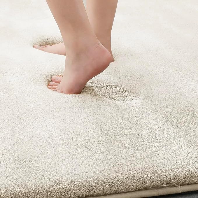 MINIDEAR Bathroom Rugs 24x17 Beige - Thick Memory Foam Bath Mat, Ultra Soft & Plush Fluffy, Non-Slip, Quick Dry, Absorbent Washable Floor Microfiber Mat for Tub, Home Decor Accessories