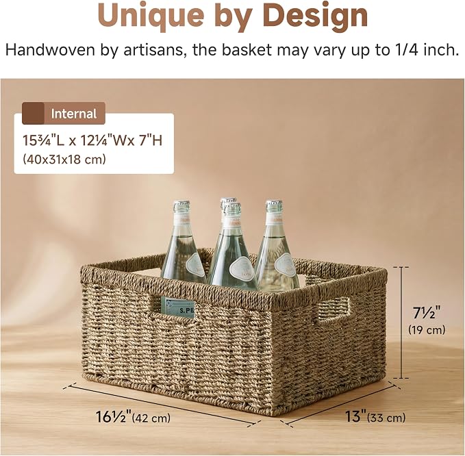 StorageWorks Extra Large Wicker Baskets for Organizing, Seagrass Storage Basket with Built-in Handles, 1 Pack