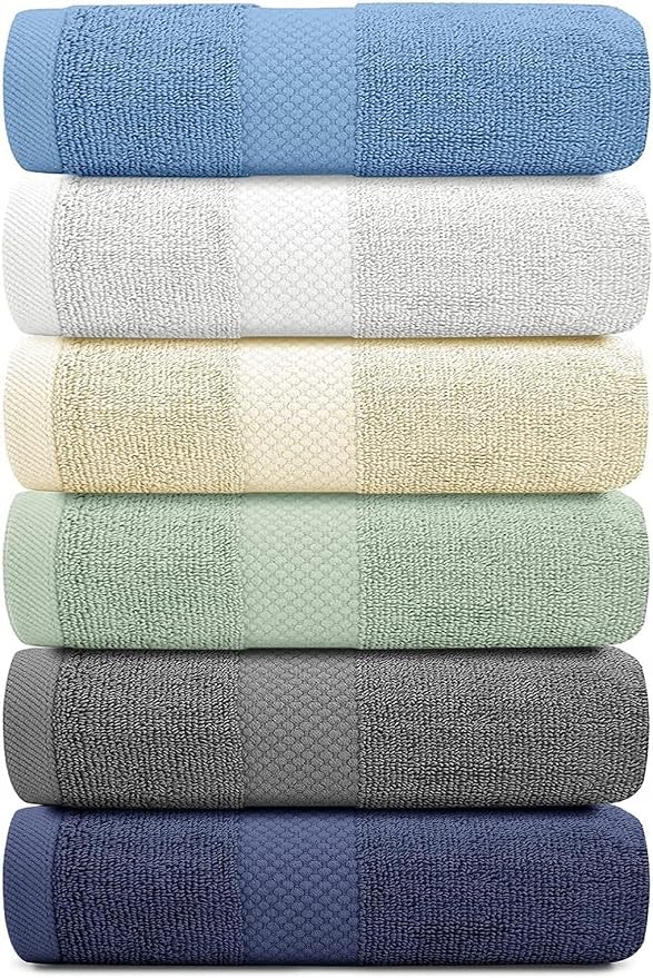 White Classic Luxury Multicolor Hand Towels - Soft 100% Turkish Cotton | Highly Absorbent Hotel spa Bathroom Towel Collection | 16x30 Inch | Set of 6
