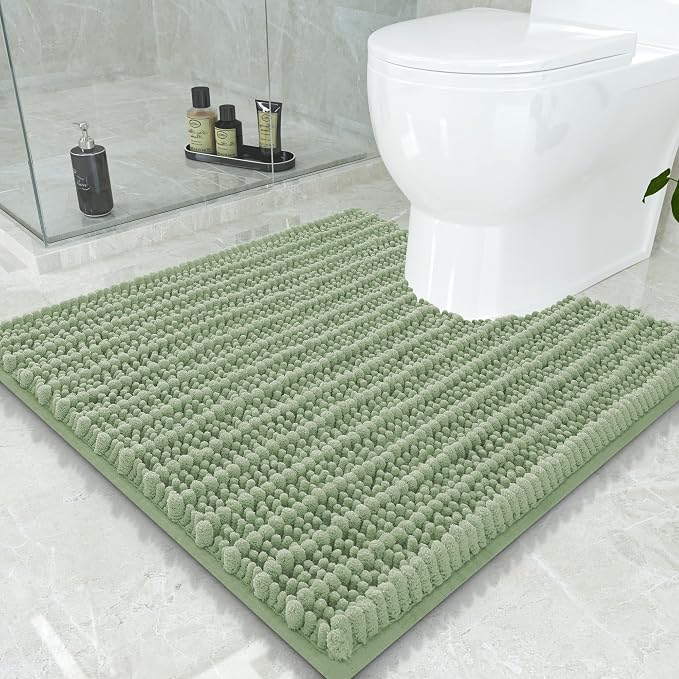 Smiry Bathroom Toilet Rugs U Shaped 24x24, Chenille Bath mats for Toilet | Sage Green Extra Soft Absorbent Non Slip Rubber Backing Contour Bath Rugs for Toilet, Machine Washable Contoured Bath Mats