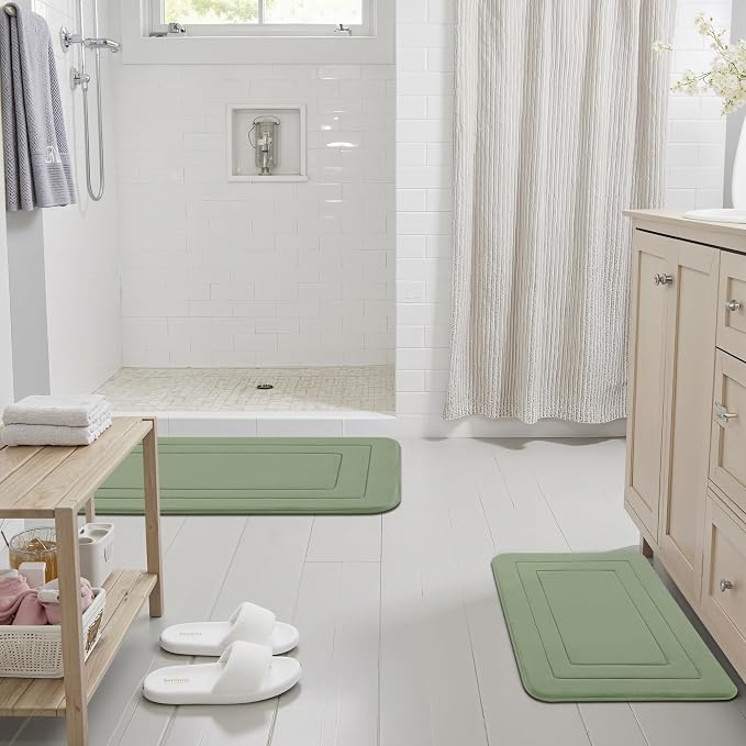 Cupic Cupid Memory Foam Bath Mat 24"×36", Non Slip Bathroom Rugs，Sage Green | Soft Touch, Cushioned Comfort, Non Slip Bathroom Mat, Super Absorbent & Quick Dry, Machine Washable for Shower, Tub & Vanity