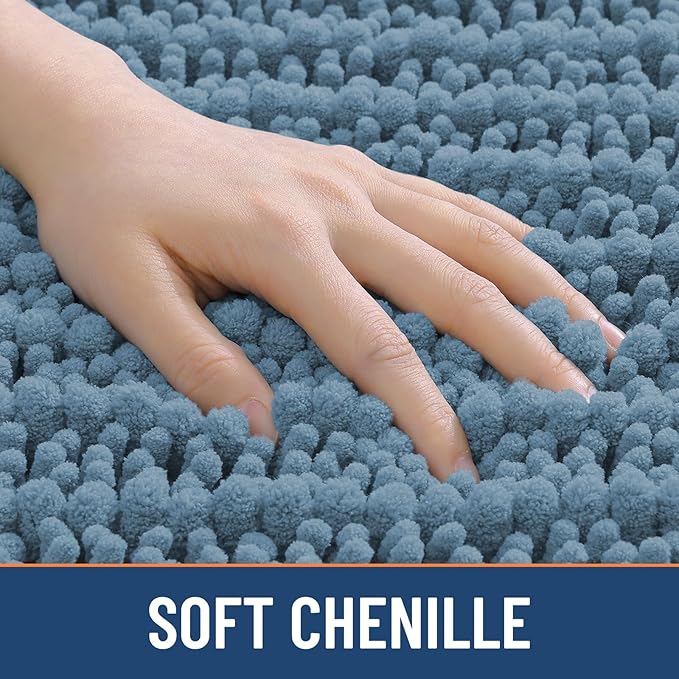 Smiry Bathroom Rugs 50X30, Extra Soft Rubber Backing Chenille Bath Mats | Grayish Blue Machine Washable Non Slip Quick Dry Bath Mats for Bathroom Floor, Tub, Shower, Home Decor Accessories