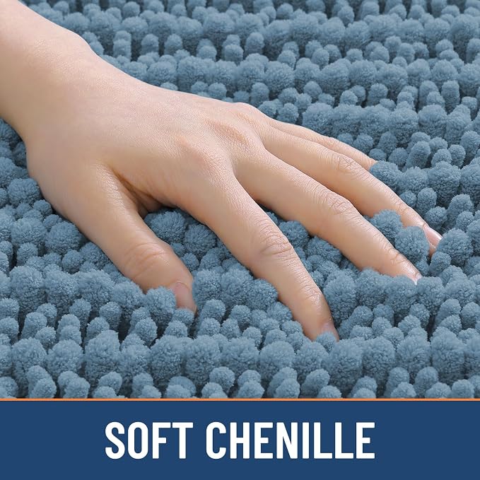 Smiry Bathroom Toilet Rugs U Shaped 24x24, Chenille Bath mats for Toilet | Grayish Blue Extra Soft Absorbent Non Slip Rubber Backing Contour Bath Rugs for Toilet, Machine Washable Contoured Bath Mats