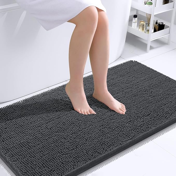 OLANLY Bathroom Runner Rugs 44x24, Extra Soft Absorbent Chenille Bath Rugs | Dark Grey, Quick-Drying Rubber Backing, Washable Long Bath Mat for Bathroom Floor, Tub and Shower, Home Decor Accessories