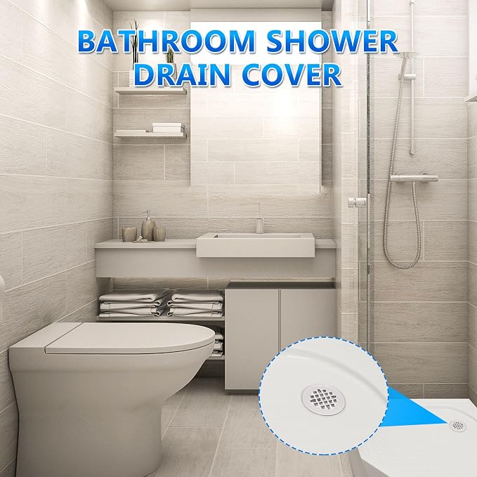 Enhon 2 Pack 4-1/4 Snap in Shower Drain Cover, Round Strainer Drain Grid, Bathroom Shower Grate Cap Replacement for Hair Catcher (White,PVC Plastic)