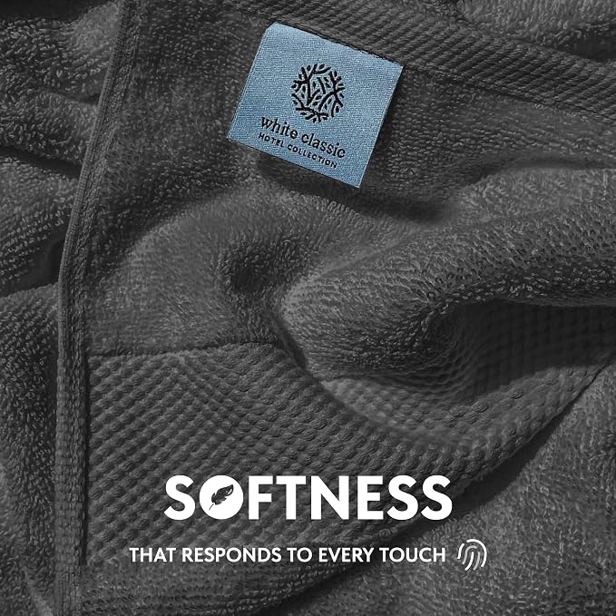 White Classic Luxury Charcoal Hand Towels - Soft 100% Turkish Cotton | Highly Absorbent Hotel spa Bathroom Towel Collection | 16x30 Inch | Set of 6