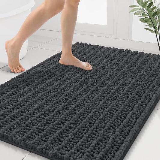 Smiry Bathroom Rugs 40X32, Extra Soft Rubber Backing Chenille Bath Mats | Dark Grey Machine Washable Non Slip Quick Dry Bath Mats for Bathroom Floor, Tub, Shower, Home Decor Accessories