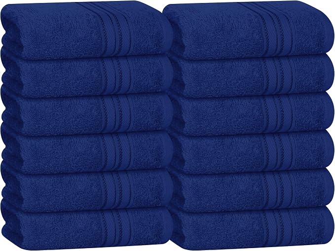 BOUTIQUO Ultra Soft Cotton Washcloths, Contains 12 Piece Face Cloths 12x12 inch, Ideal for Everyday use Face Towels, Compact & Lightweight Multi Purpose Washcloths - Navy Blue
