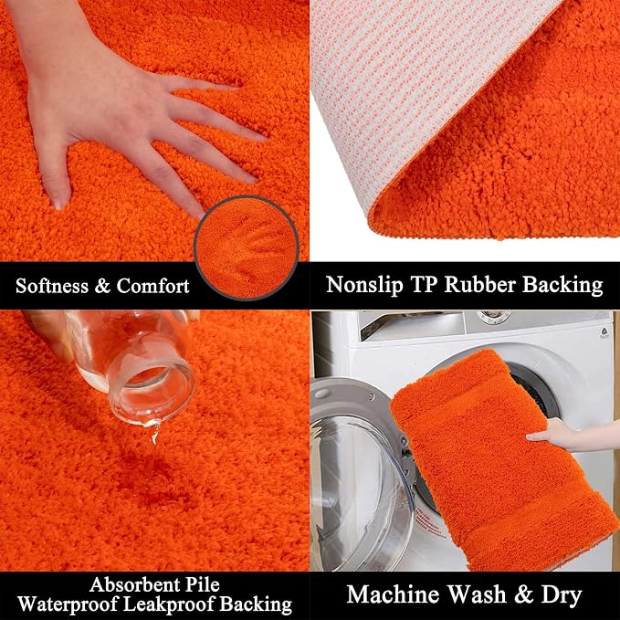 SHACOS Soft Microfiber Orange Bathroom Rugs Sets 2 Pieces 32x20 inch | Absorbent Plush Bath Rugs, Non Slip Washable Shaggy Bath Mats, Fluffy Bathroom Runner Floor Mats Shower Rug