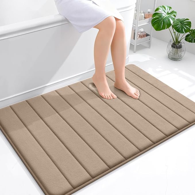 OLANLY Memory Foam Large Bath Mat 44x32, Super Soft Absorbent Bathroom Rugs | Tan, Quick Dry Bath Rug, Machine Washable Shower Floor Mats, Bathmat Carpet for Bathroom Floor, Tub and Shower